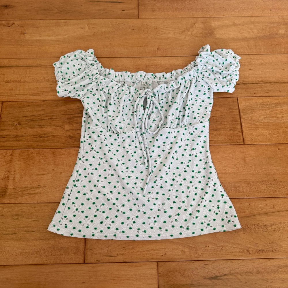 Bluebell Green and White Floral Print Blouse Size M